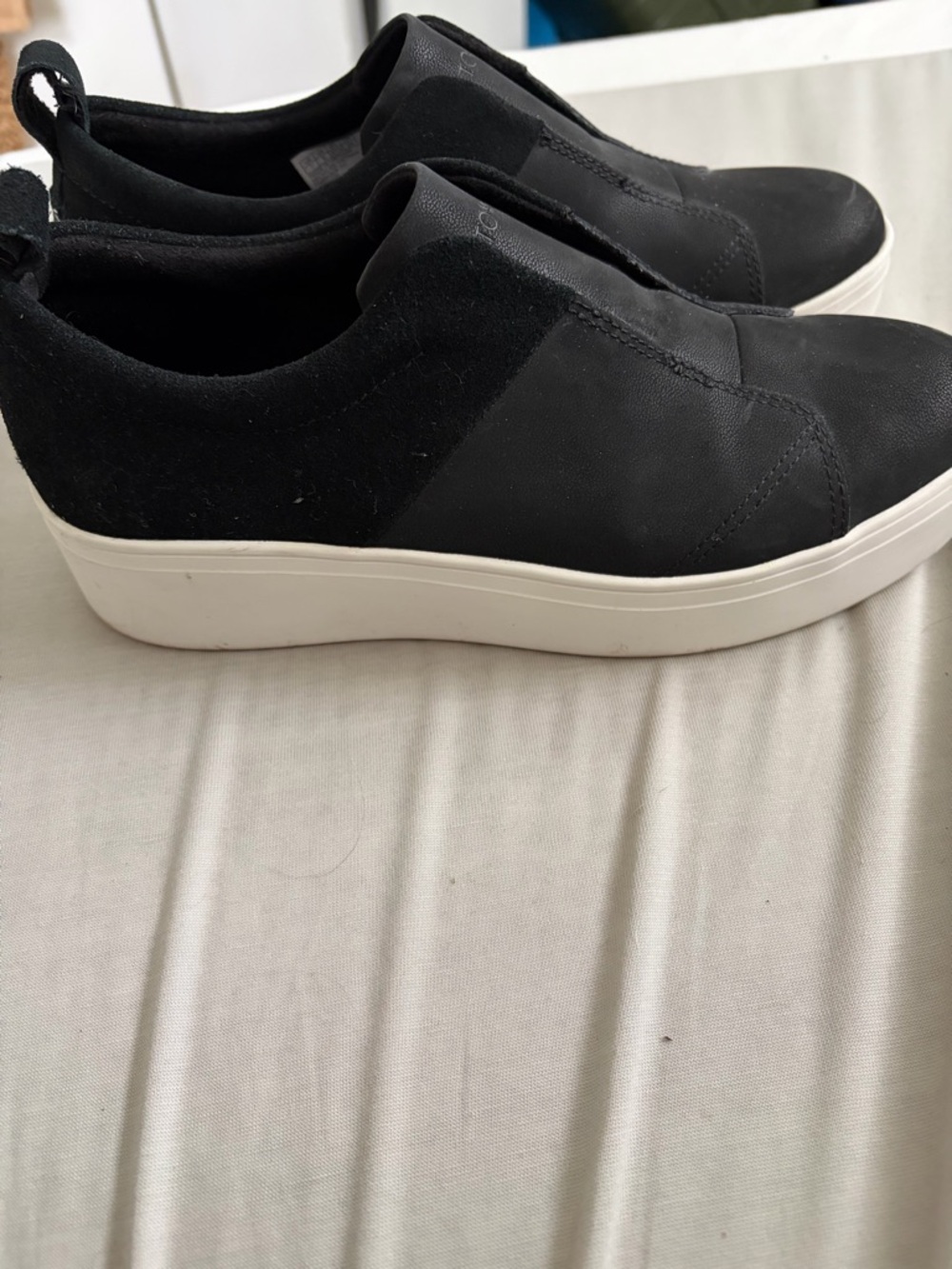 TOMS Black Slip-On Platform Sneakers with White Sole